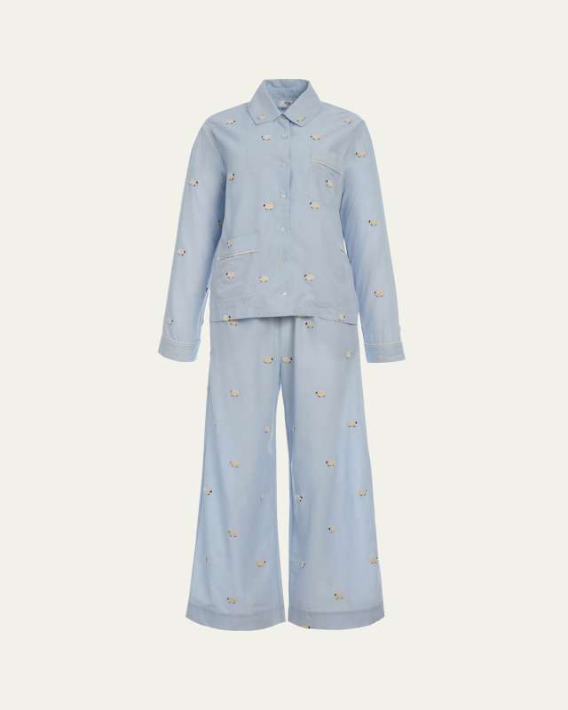 Embroidered Sheep Pocket Pajama Set